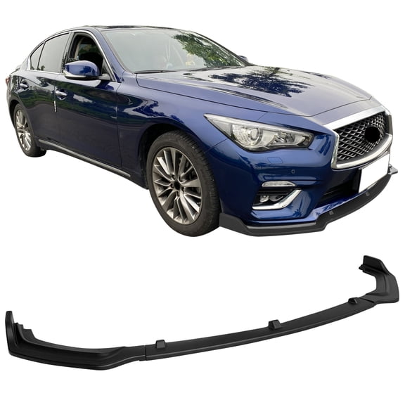 Ikon Motorsports Front Bumper Lip Compatible With 2018-2024 Infiniti Q50 Base/Non-Sport Models Matte Black PP Polypropylene 3PCS Add-On Front Lip Spoiler Splitter