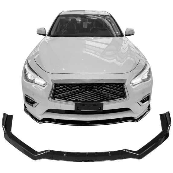 Ikon Motorsports Front Bumper Lip Compatible With 2018-2024 Infiniti Q50 Sport Models Gloss Black PP Polypropylene 3PCS Add-On Front Lip Spoiler Splitter