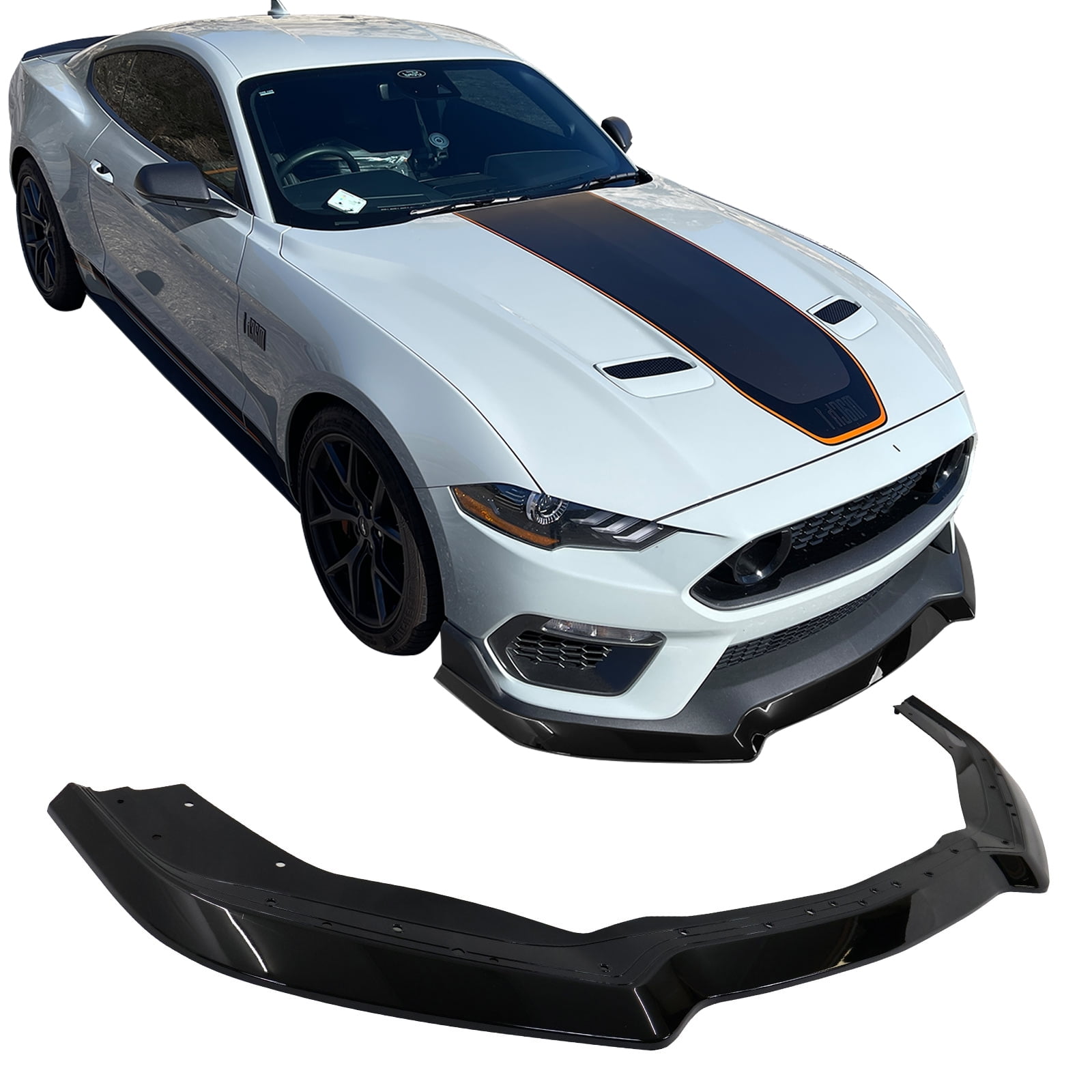 Ikon Motorsports Front Bumper Lip Compatible With 2021-2023 Ford Mustang Mach 1, Gloss Black PP Polypropylene Handling Package Style Front Lower Chin Lip Splitter Protector