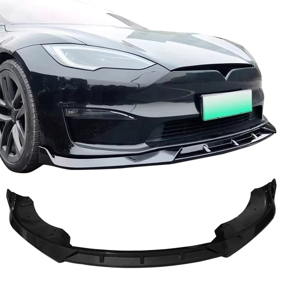Ikon Motorsports Front Bumper Lip Fits 2021-2026 Tesla Model S, Carbon Fiber Print PP IK Style 3PCS