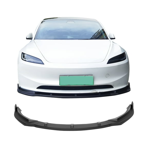 Ikon Motorsports Front Bumper Lip Compatible with 2024-2025 Tesla Model 3 IKON Style Matte Black Front Lower Air Dam Chin Spoiler Splitter Guard 3PCS - Injection PP