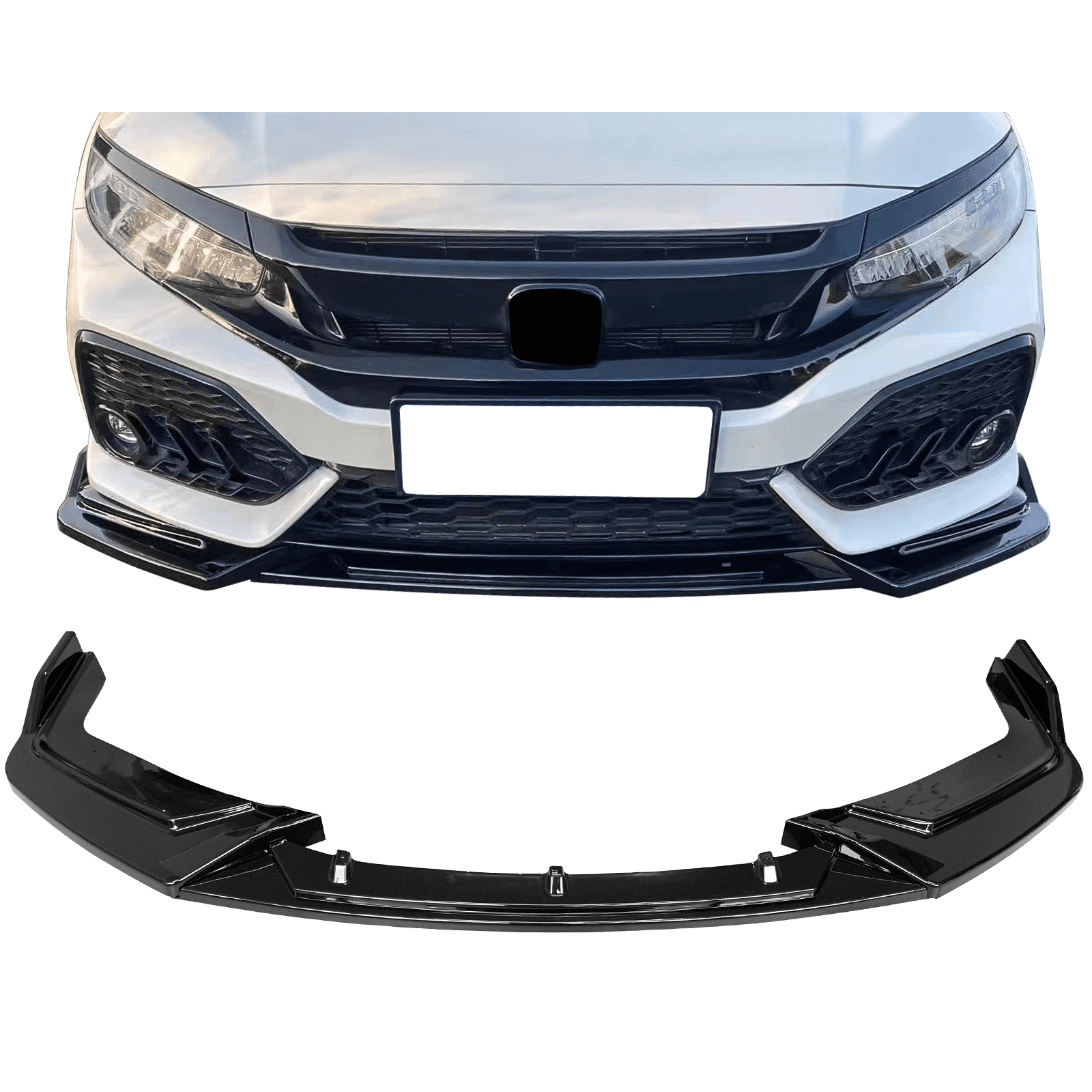 Ikon Motorsports Front Bumper Lip Compatible With 17-21 Honda Civic Hatchback & Si IKON Style Gloss Black Front Air Dam Chin Spoiler Splitter 3PCS