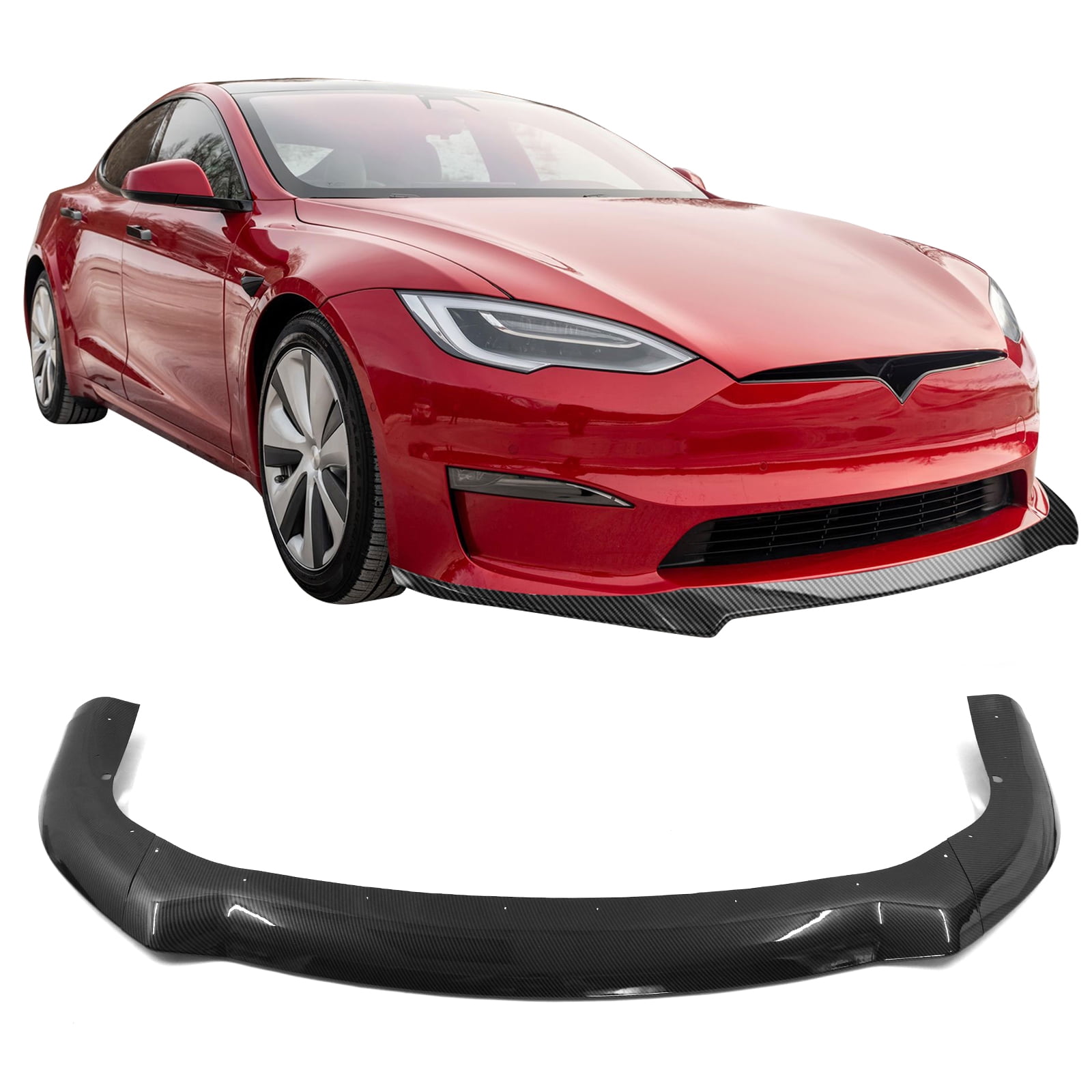 Ikon Motorsports Front Bumper Lip Compatible With 2021-2023 Tesla Model S, Carbon Fiber Print ...