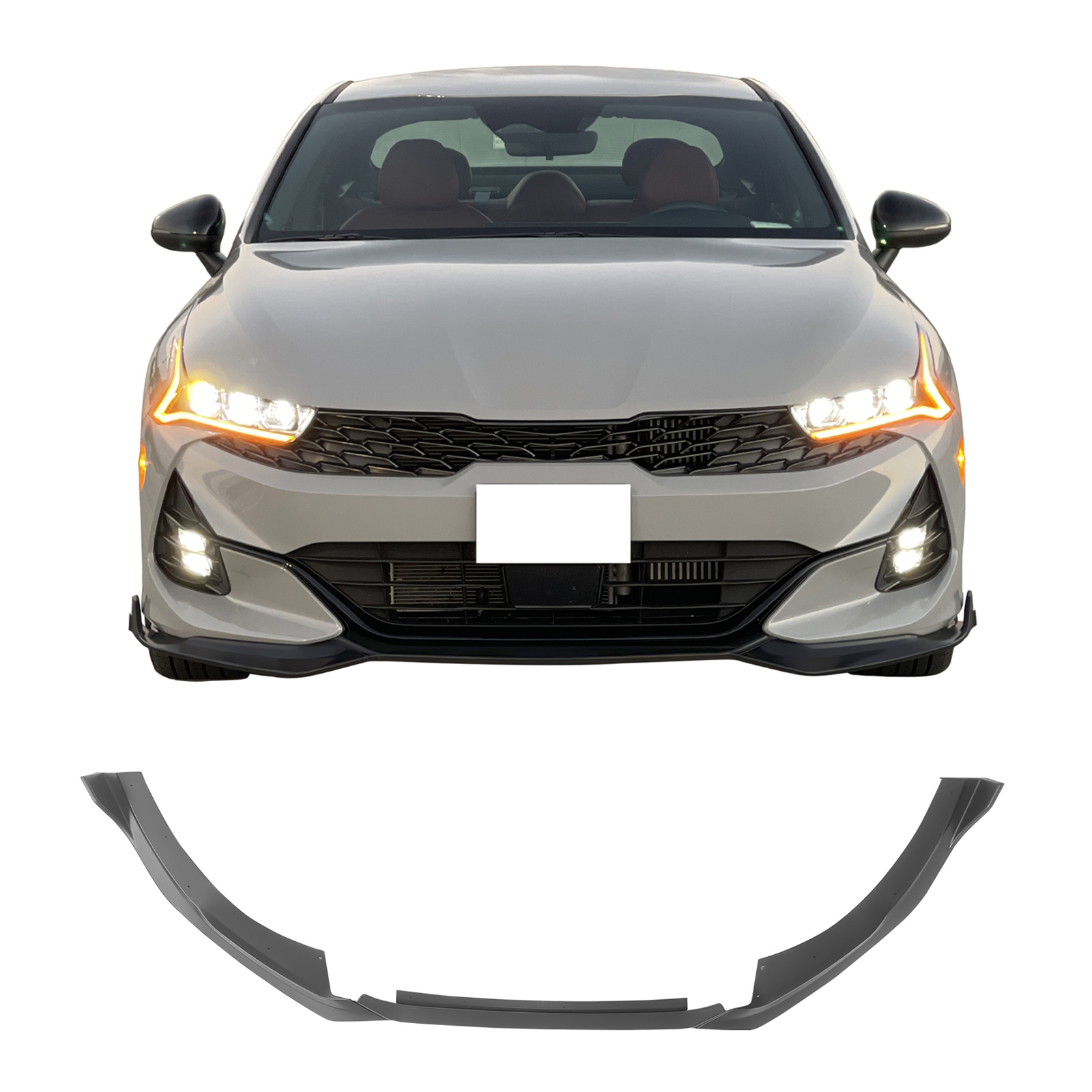 Ikon Motorsports Front Bumper Lip Compatible With 2021-2024 Kia K5 GT-Line RD Style Matte Black PP Front Bumper Lower Spoiler Splitter