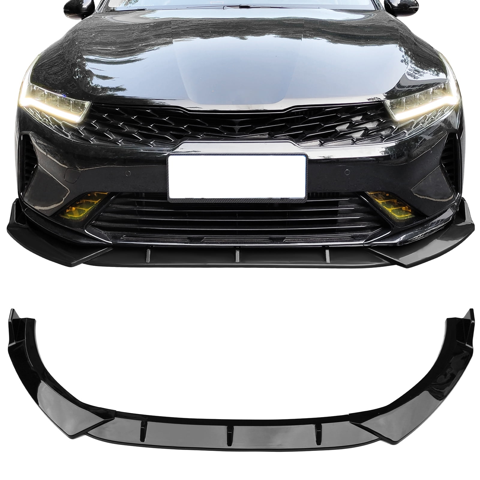 Ikon Motorsports Front Bumper Lip Compatible With 2021-2024 Kia K5 Gloss Black 3PC PP Polypropylene Front Lip Lower Chin Spoiler Splitter