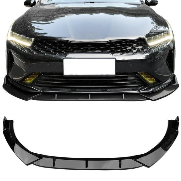 Ikon Motorsports Front Bumper Lip Compatible With 2021-2024 Kia K5 Gloss Black 3PC PP Polypropylene Front Lip Lower Chin Spoiler Splitter
