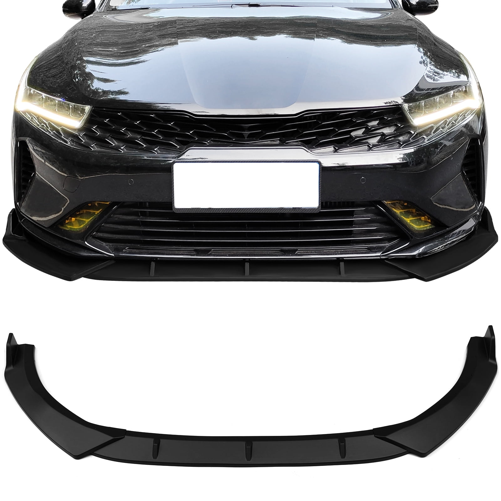 Ikon Motorsports Front Bumper Lip Compatible With 2021-2024 Kia K5 Matte Black 3PC PP Polypropylene Front Lip Lower Chin Spoiler Splitter