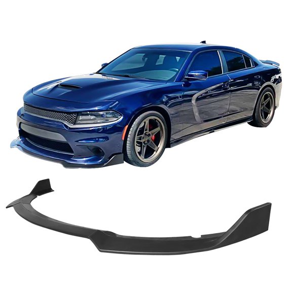 Ikon Motorsports Front Bumper Lip Compatible with 15-23 Dodge Charger SRT V1 Style 3PC ABS - Matte Black