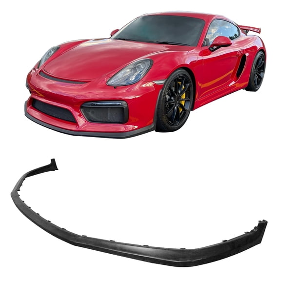 Ikon MotorsportsFront Bumper Lip Compatible with2016 Porsche 981 Cayman GT4, OE Style Unpainted Black PU, Lower Air Dam Chin Splitter