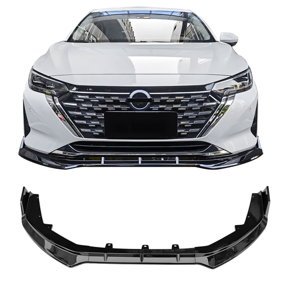 Ikon Motorsports Front Bumper Lip, Compatible with 2024-2025 Nissan Sentra IKON Style Gloss Black PP Air Dam Chin Spoiler Protector Splitter 3PCS