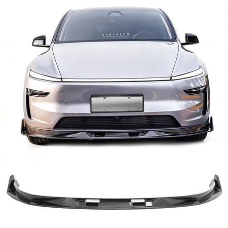 Ikon Motorsports Front Bumper Lip for 2025-2026 Tesla Model Y Juniper) IKON V2 Style Carbon Fiber Print ABS Spoiler Protector 3PCS