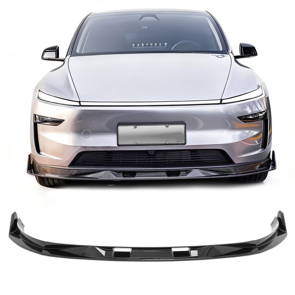Ikon MotorsportsFront Bumper Lip, Compatible with2025-2026 Tesla Model Y (New Model Y, Code Juniper), IKON V2 Style Gloss Black ABS Air Dam Chin Spoiler Protector Splitter 3PC