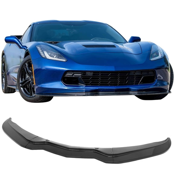 Ikon MotorsportsFront Bumper Lip Fits 2014-2019 Chevy Corvette C7. Will Not Fit ZR1, Stage 2 Style Gloss Black PP, Lower Air Dam Chin Splitter 3PCS
