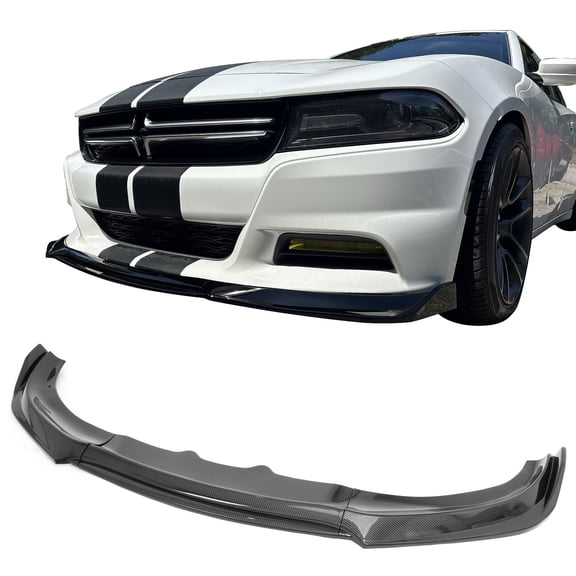 Ikon Motorsports Front Bumper Lip Fits2015-2023 Dodge Charger IKON V2 Style Carbon Fiber Print PP Air Dam Chin Spoiler Protector Splitter 3PCS