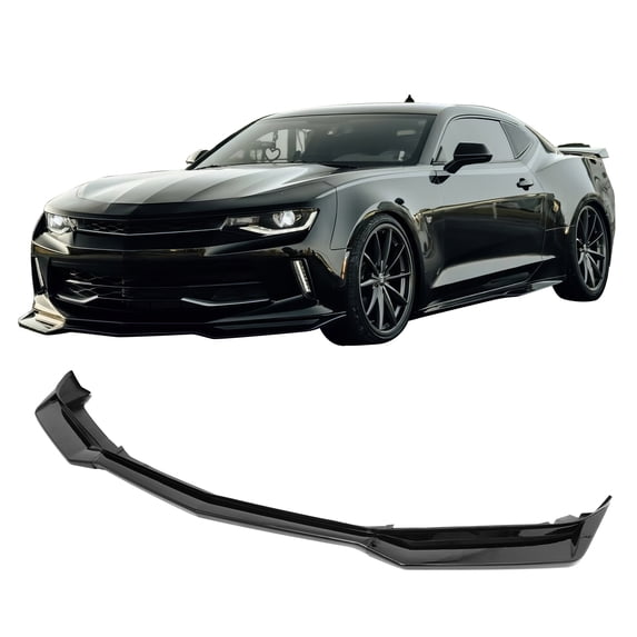 Ikon Motorsports Front Bumper Lip Fits 2016-2018 Chevrolet Camaro LT RS ZL1 Style Gloss Black PP Polypropylene Air Dam Chin Spoiler Splitter 3PCS