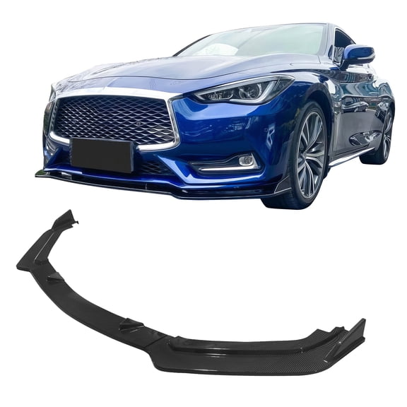 Ikon Motorsports Front Bumper Lip Fits2017-2022 INFINITI Q60 V2 JDM Style Carbon Fiber Print PPAdd on Air Dam Chin Spoiler Protector Splitter 3PCS