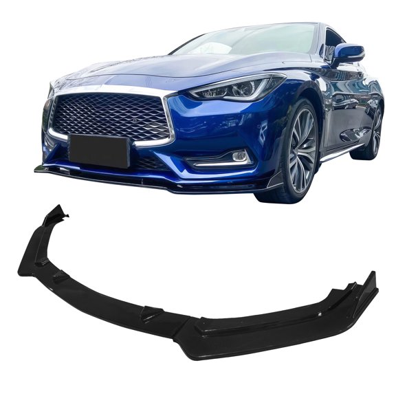 Ikon Motorsports Front Bumper Lip Fits2017-2022 INFINITI Q60 V2 JDM Style Gloss Black PPAdd on Air Dam Chin Spoiler Protector Splitter 3PCS
