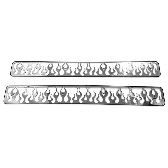 Ikon Motorsports Front Bumper Overlay Grille Fits 1994-1998 Chevy C/K,Vertical Flame Design Chrome Stainless Steel, 2PCS