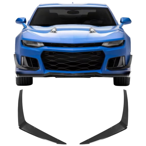 Ikon Motorsports Front Canards Fits 2014-2024 Chevrolet Camaro, ZL1 Style Unpainted Black ABS Plastic Front Bumper Side Canards Dive Planes Fin 2PCS