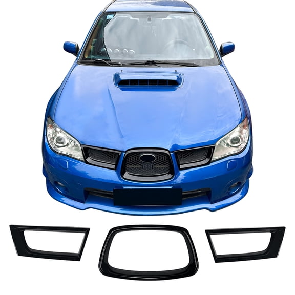 Ikon Motorsports Front Grille Trims Fits 2006-2007 Subaru Impreza WRX Sedan 4DR, OE Style Gloss Black ABS Front Bumper Mesh Grille Cover Trim 3PCS