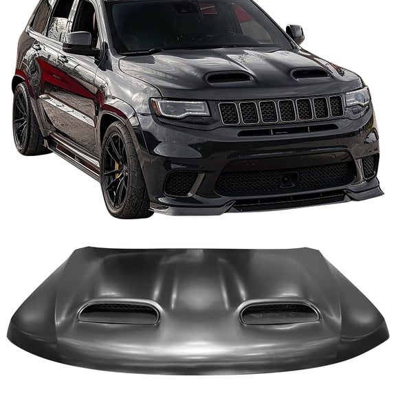 Ikon MotorsportsFront HoodCompatible with 2011-2021 Jeep Grand Cherokee, SRT Redeye Style Aluminum Black Airflow Vent Engine Bonnet Cover