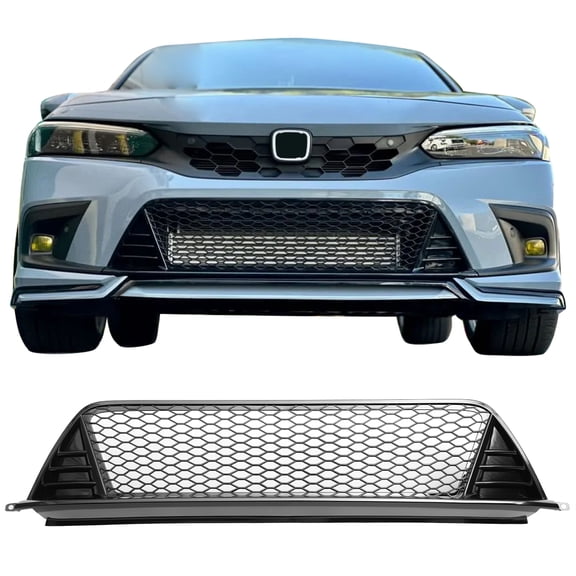 Ikon Motorsports Front Lower Grille Fits 2022-2024 Honda Civic Sedan & Hatchback Type R TR Style Gloss Black PP Replacement Front Bumper Hood Grille