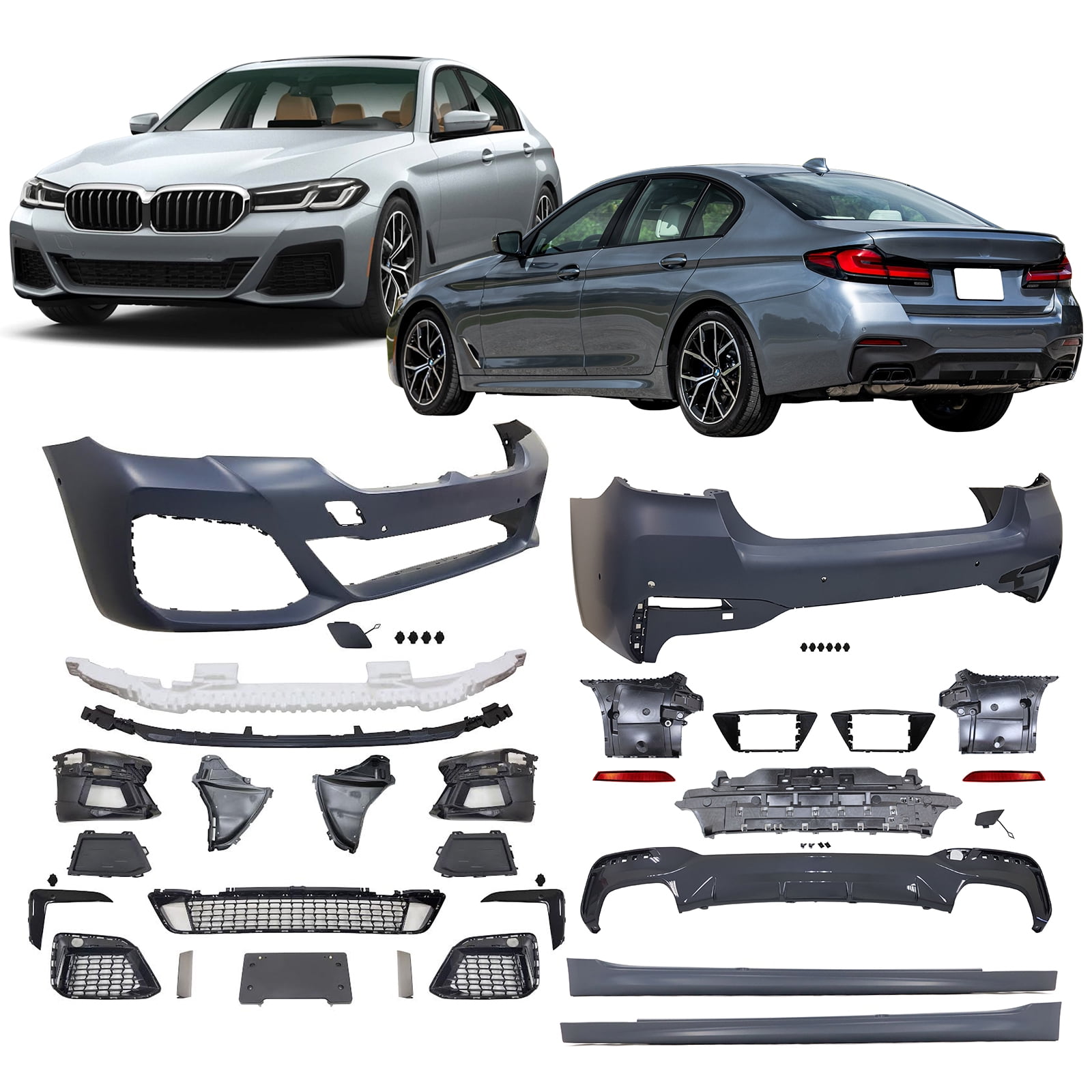 Ikon Motorsports Front + Rear Bumper Cover + Side Skirts Compatible ...