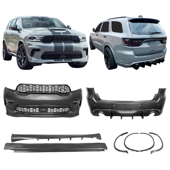 Ikon Motorsports Front Rear Bumper Cover Side Skirts V2 Diffuser For 2021-2025 Dodge Durango, Hellcat Style 68092093AB 5113690AA 68260787AA 1XV06TZZAB