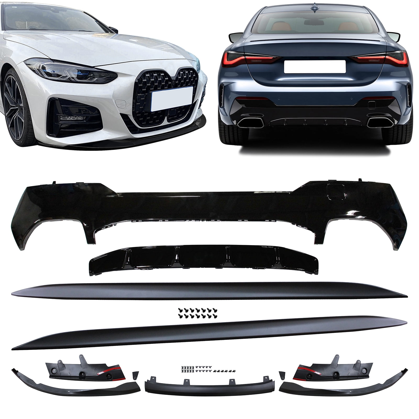 Ikon Motorsports Front & Rear Lip + Side Skirts Compatible With 2021 ...
