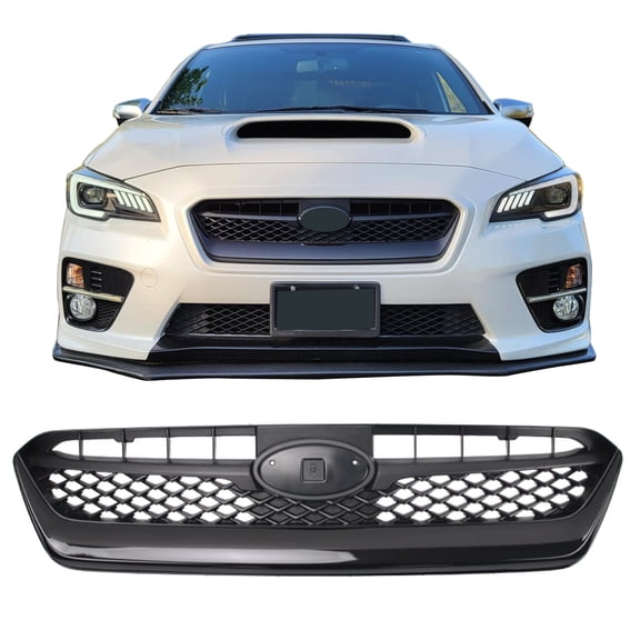 Ikon Motorsports Front Upper Grille, Compatible with 2015-2017 Subaru WRX STI & WRX OE Style Gloss Black ABS Plastic Replacement Front Bumper Hood Grill 1PC