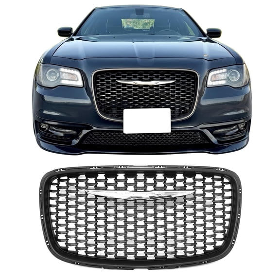 Ikon Motorsports Front Upper Grille Compatible with 2015-2023 Chrysler 300 300S Sport Style Matte Black ABS Injection Replacement Front Bumper Hood Grill 1PC
