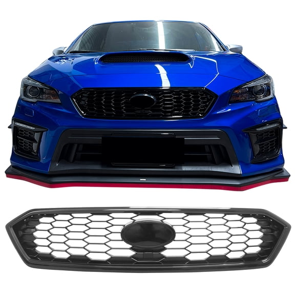 Ikon Motorsports Front Upper Grille, Compatible with 2018-2021 Subaru WRX STI & WRX JDM Style Gloss Black ABS Plastic Replacement Front Bumper Hood Grill 1PC