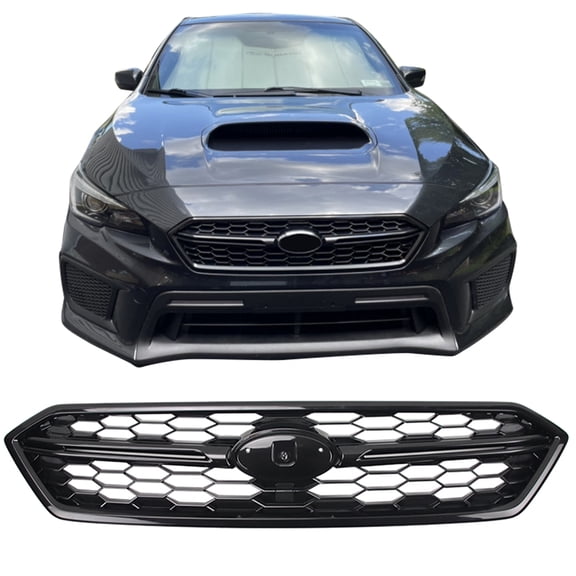 Ikon Motorsports Front Upper Grille, Compatible with 2018-2021 Subaru WRX STI & WRX STI Style Gloss Black ABS Plastic Replacement Front Bumper Hood Grill 1PC