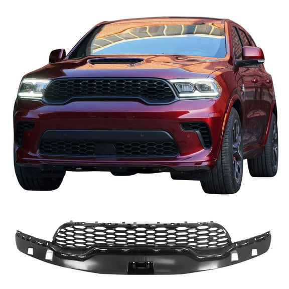 Ikon MotorsportsFront Upper Grille Compatible with 2021-2025 Dodge Durango,2021+ Hellcat Style Unpainted BlackPP Polypropylene Replacement Front Bumper Hood Grill 1PC
