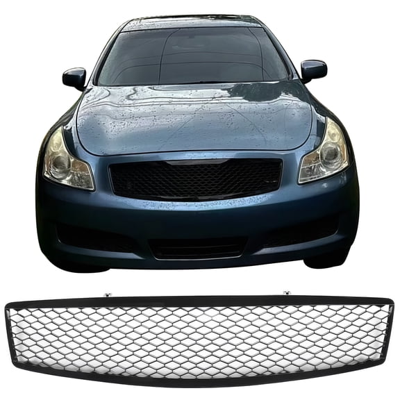 Ikon Motorsports Front Upper Grille Fits 2007-2008 Infiniti G35& 2009 G37 Sedan,Honeycomb Style Gloss Black ABS