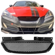 Ikon Motorsports Front Upper Grille Fits 2010-2012 Hyundai Genesis Coupe, Honeycomb Style Gloss Black ABS