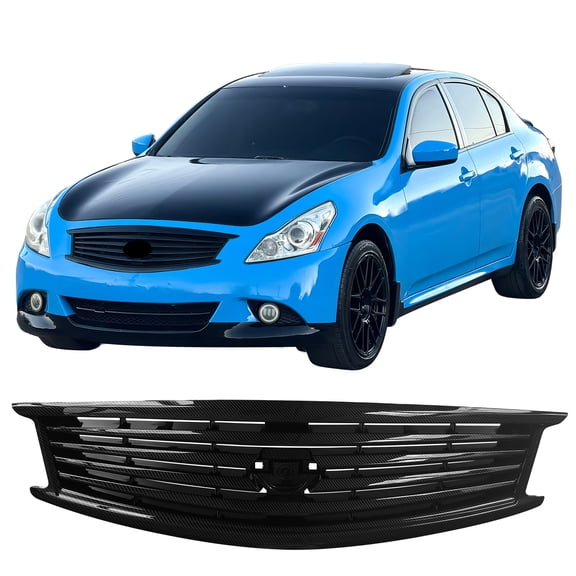Ikon Motorsports Front Upper Grille Fits 2010-2015 Infiniti G37 G25 Q40 Sedan,OE Style Carbon Fiber Print ABS