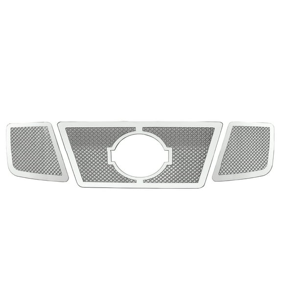 Ikon Motorsports Front Upper Insert Grille Compatible with 2008-2012 Nissan Armada Mesh Style Chrome Stainless Steel Replacement Front Bumper Hood Grill 3PCS