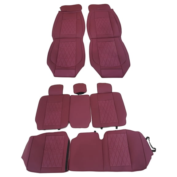 Ikon Motorsports Full Set Seat Covers Compatible with 2008-2023 Toyota Tundra Double & CrewMax Cab Pickup PU Leather Front Back Seat Cover Cushion Protectors - Red