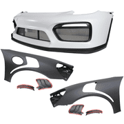 Ikon Motorsports GT4 Style Front Bumper Conver Conversion Direct Replacement + GT2-RS Style 2PCS Front Side Fenders Panel Compatible With 2014-2016 Porsche 981 Cayman & 2013-2016 Porsche Boxster