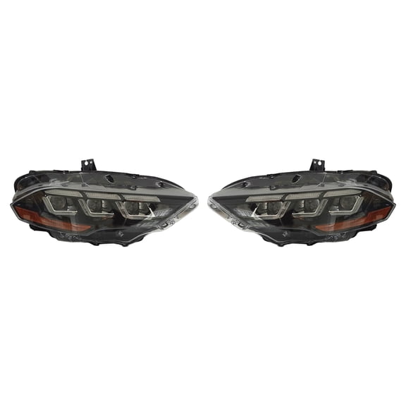 Ikon Motorsports Head Lights Compatible With 2018-2023 Ford Mustang 2024 Style Black Housing Clear Lens Front Bumper Left Right Side Head Light Lamp Pair LED Bulbs Replacement