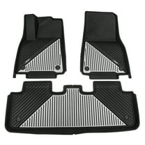 Ikon Motorsports Heavy Duty 3D Floor Mats Compatible With 2020-2024 Tesla Model Y, Black& Gray TPE Injection Carpets Liner Front Rear Row All Weather Protector 3PCS