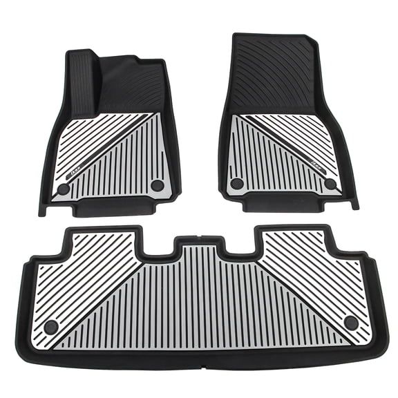 Ikon Motorsports Heavy Duty 3D Floor Mats Compatible With 2020-2024 Tesla Model Y, Black& Gray& White TPE Injection Carpets Liner Front Rear Row All Weather Protector 3PCS