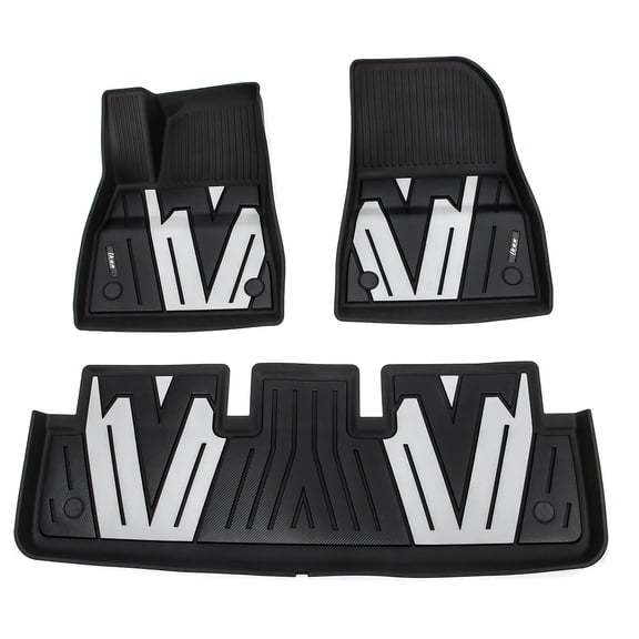 Ikon Motorsports Heavy Duty 3D Floor Mats Compatible With 2024-2025 Tesla Model 3, Black& Gray TPE Injection Carpets Liner Front Rear Row All Weather Protector 3PCS