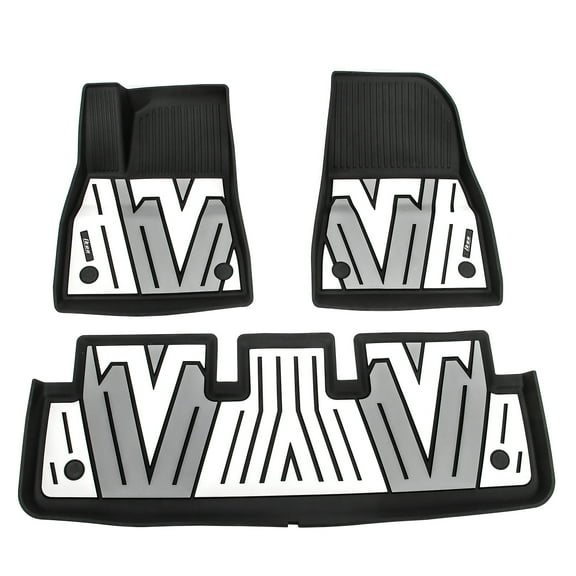 Ikon Motorsports Heavy Duty 3D Floor Mats Compatible With 2024-2026 Tesla Model 3, Black& Gray& White TPE Injection Carpets Liner Front Rear Row All Weather Protector 3PCS
