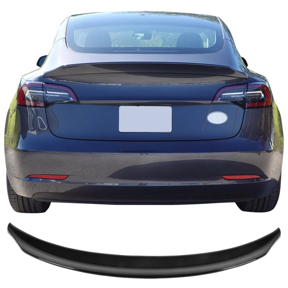 Ikon Motorsports Highkick High Kick Duckbill Rear Trunk Boot Deck Lid Spoiler Tail Wing Lip Exterior Auto Parts Compatible With 2017-2023 Tesla Model 3 J Style Painted Gloss Black ABS Plastic