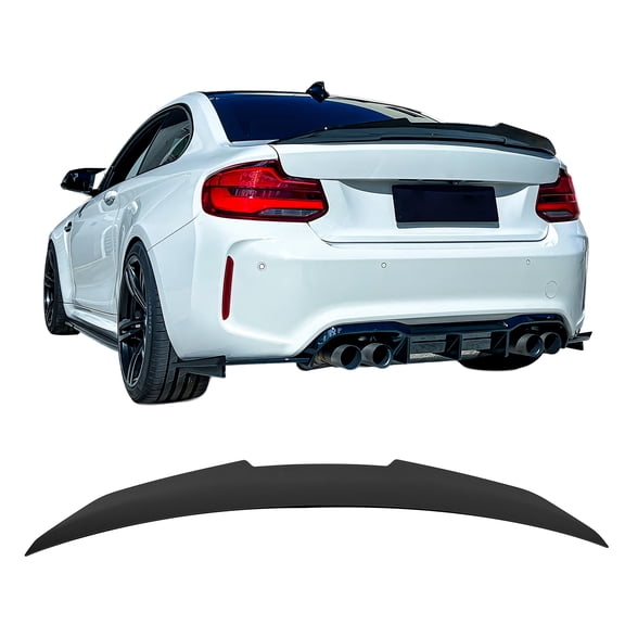 Ikon Motorsports Highkick Rear Trunk Spoiler Wing Lip Exterior Auto Parts For 2014-2021 BMW F22 2-Series Coupe & F87 M2 PSM Style Matte Black ABS