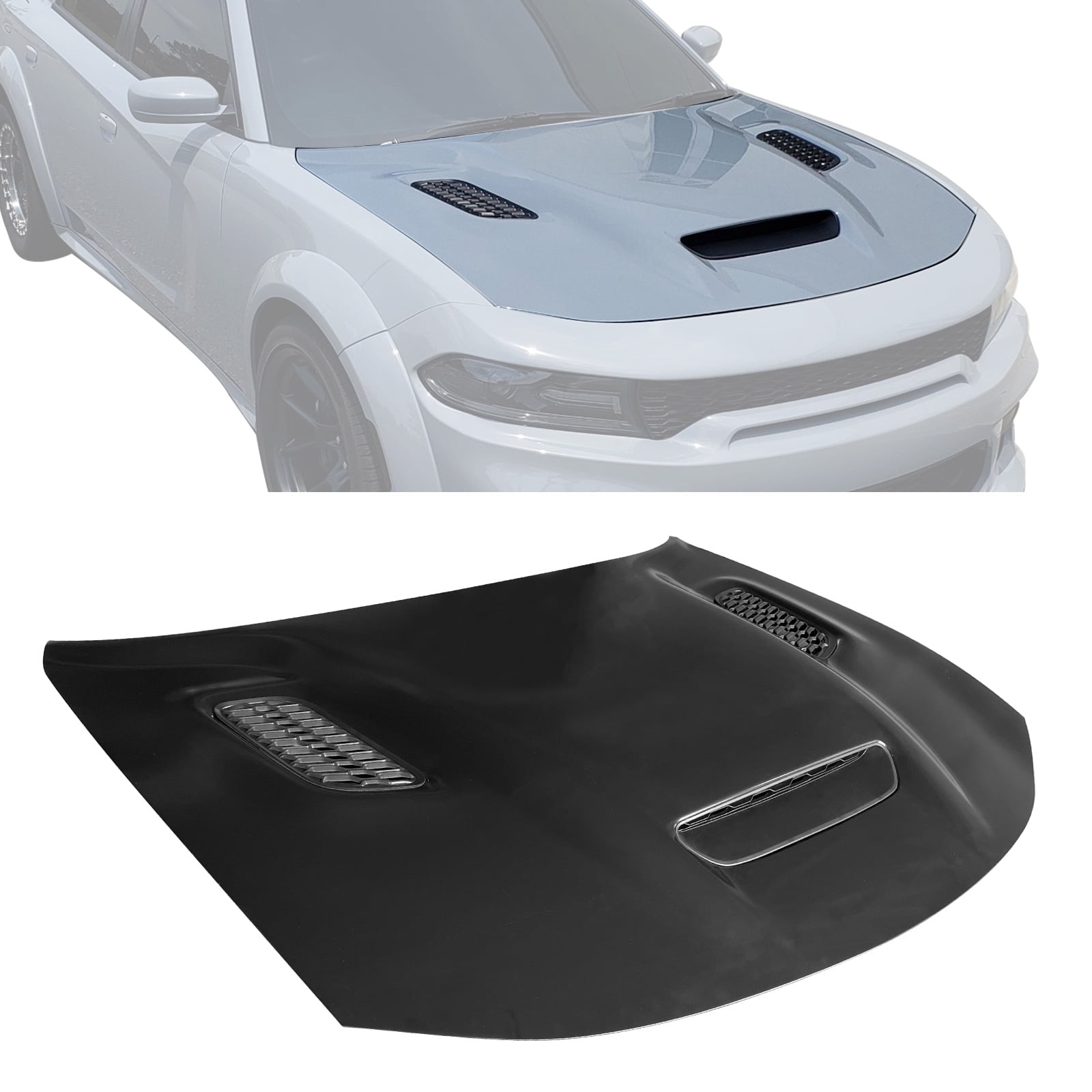Ikon Motorsports Hood Compatible With 20152023 Dodge Charger Unpainted Black Aluminum SRT