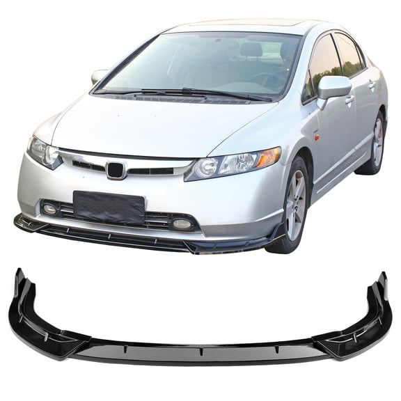 Ikon Motorsports IKON StyleFront Bumper Lip Fits2006-2008 Honda Civic Sedan, Gloss Black PP 3PCS