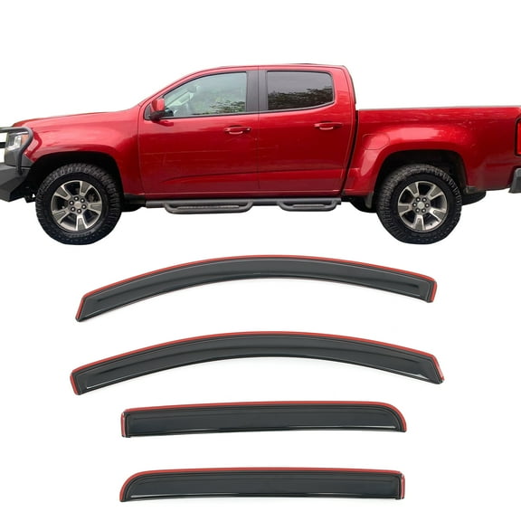 Ikon Motorsports In-Channel Window Visors for 2015-2022 Chevy Colorado& GMC Canyon Crew Cab Acrylic Smoke Vent Shade Deflectors 4PCS